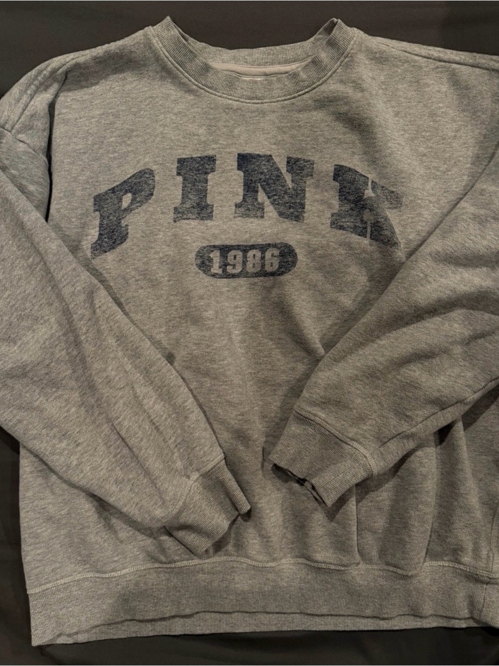 PINK Victoria's Secret Gray Crewneck Sweatshirt with Navy Print